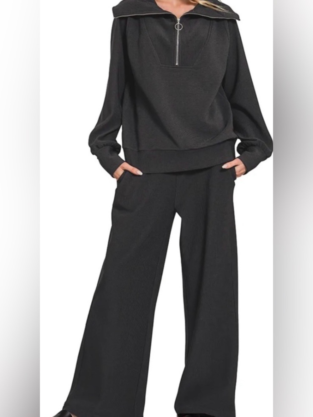 Zenana Ribbed High Neck Half Zip Pullover & Wide Leg Pants Set L
NWOT- Coral - Picture 4 of 4